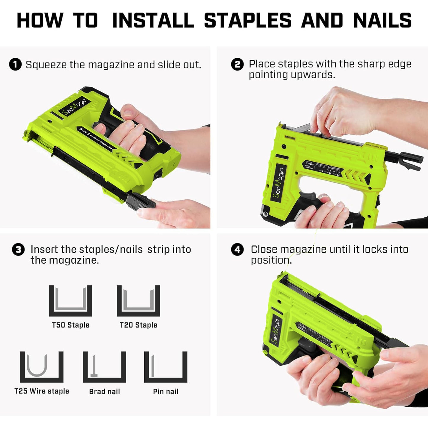SEAMAGIC 5-IN-1 Cordless Staple Gun for Woodworking & DIY