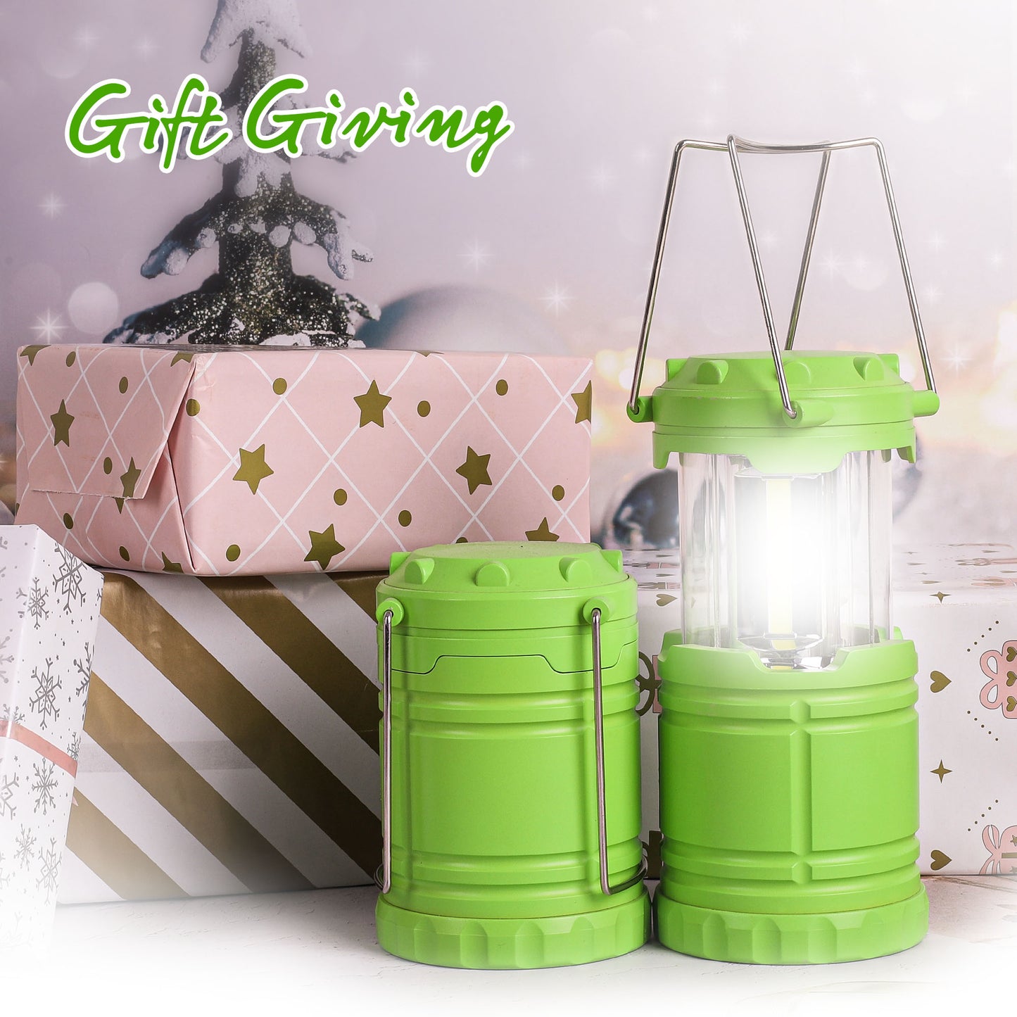 SEAMAGIC 2-Pack LED Green Camping Lanterns for Power Outages, Hiking, Hurricane