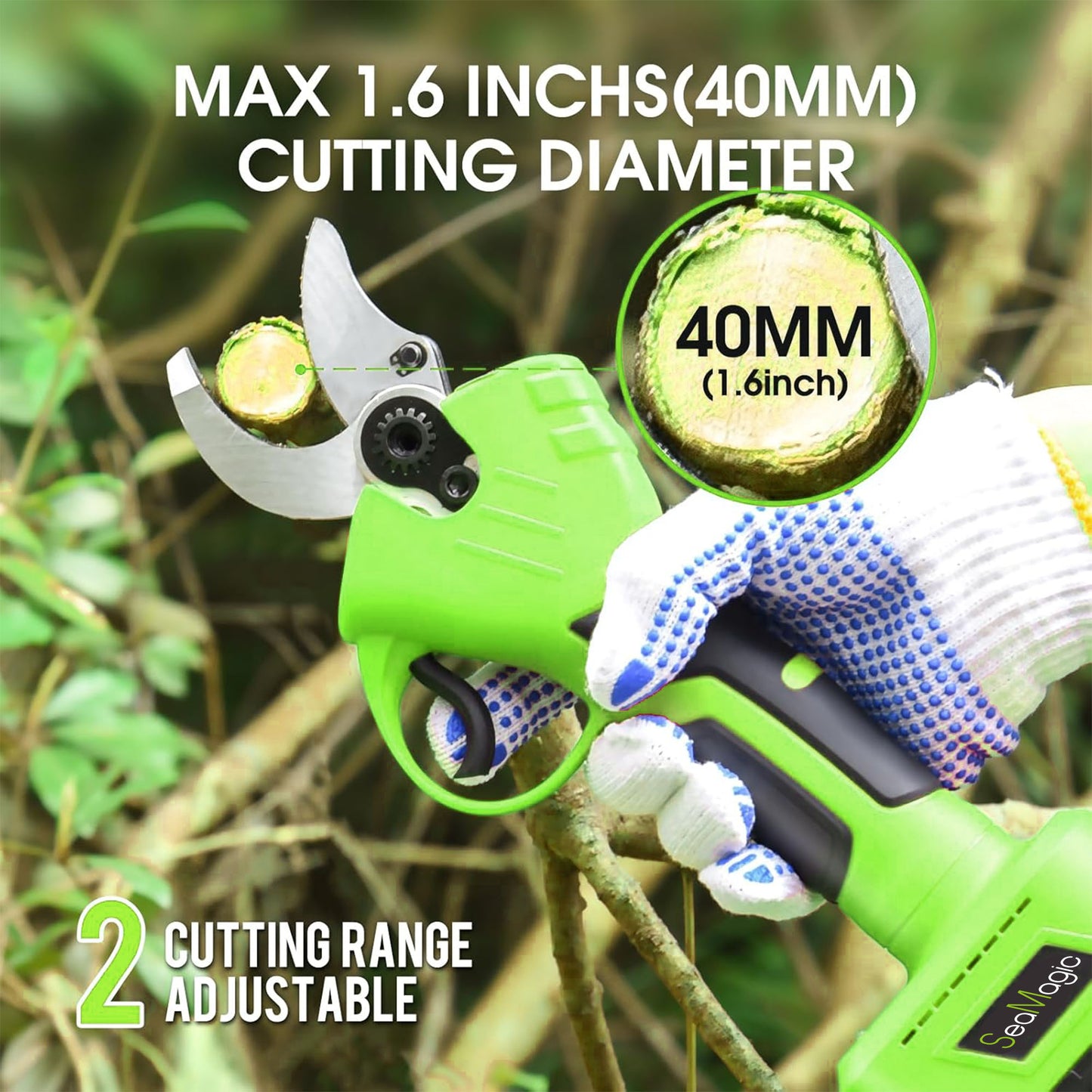 SEAMGAIC Electric Pruning Shears with Battery Powered and 2 Blades