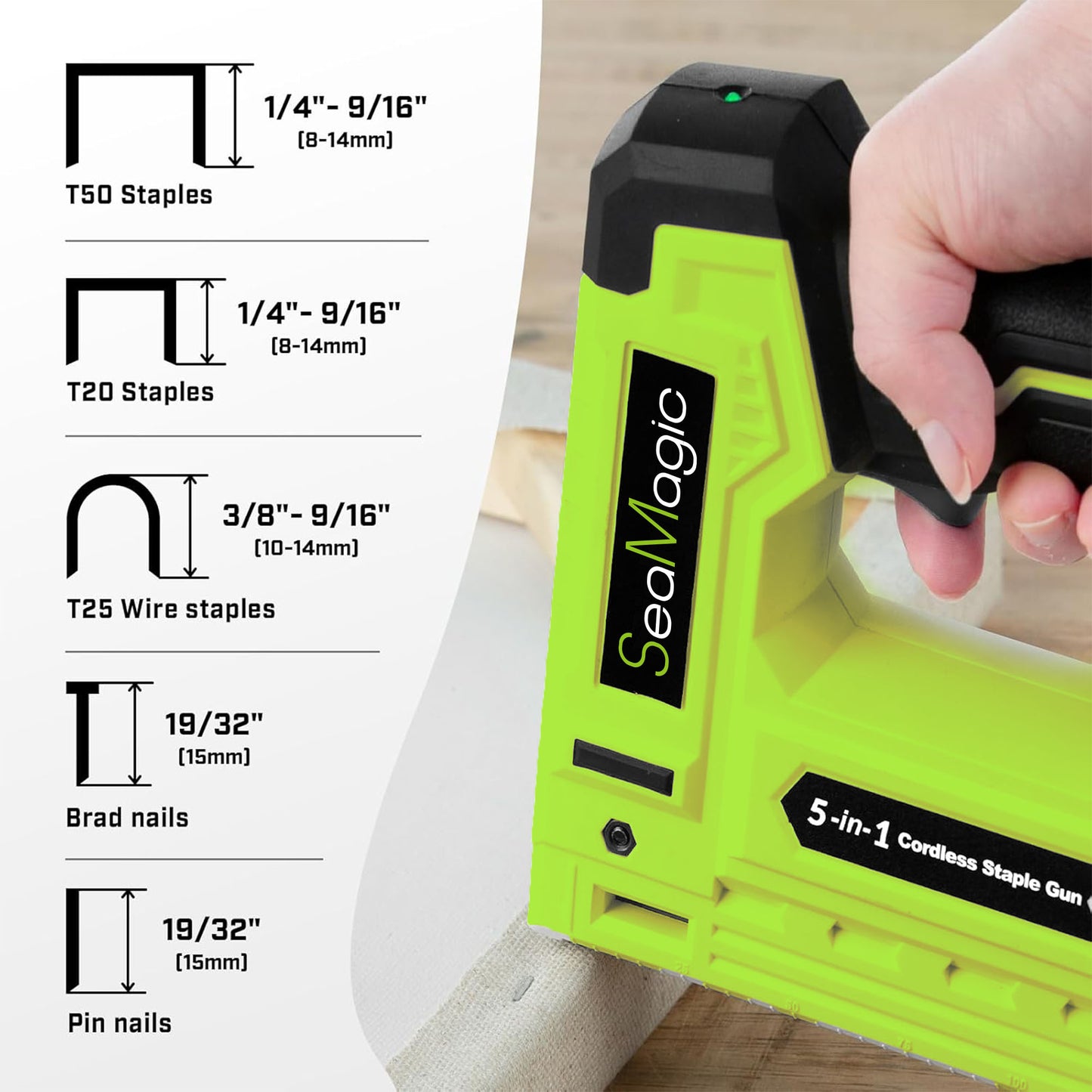 SEAMAGIC 5-IN-1 Cordless Staple Gun for Woodworking & DIY