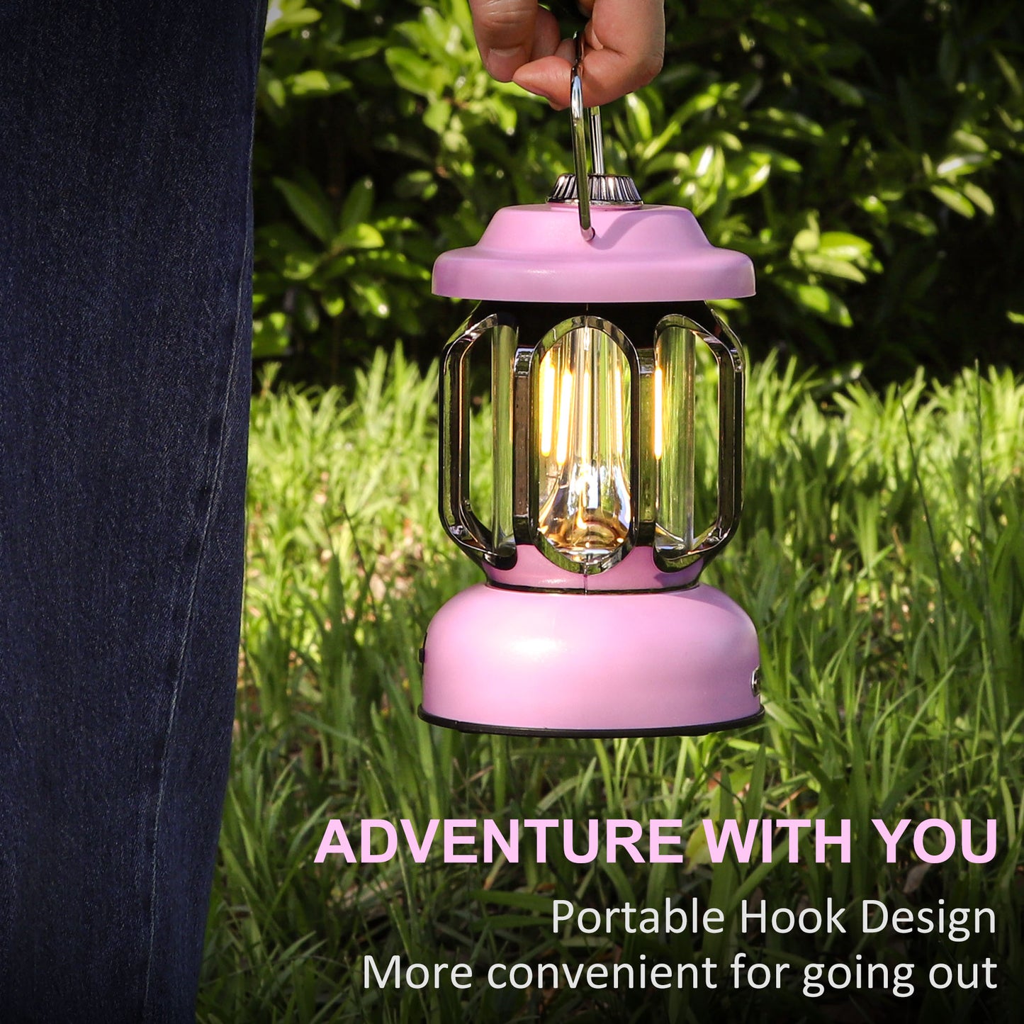 SEAMAGIC 1-Pack Pink Camping Lantern for Power Outages, Hiking, Hurricane