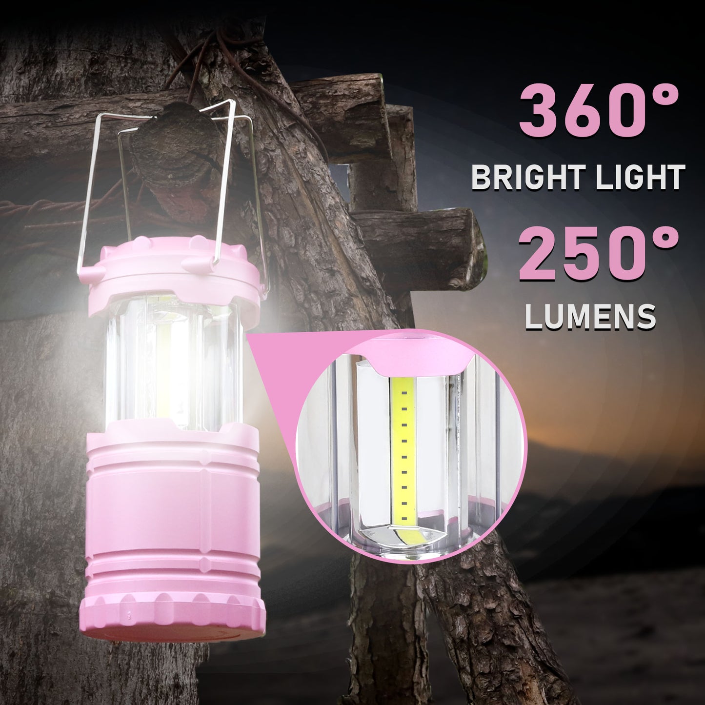 SEAMAGIC 1-Pack LED Pink Camping Lanterns for Power Outages, Hiking, Hurricane