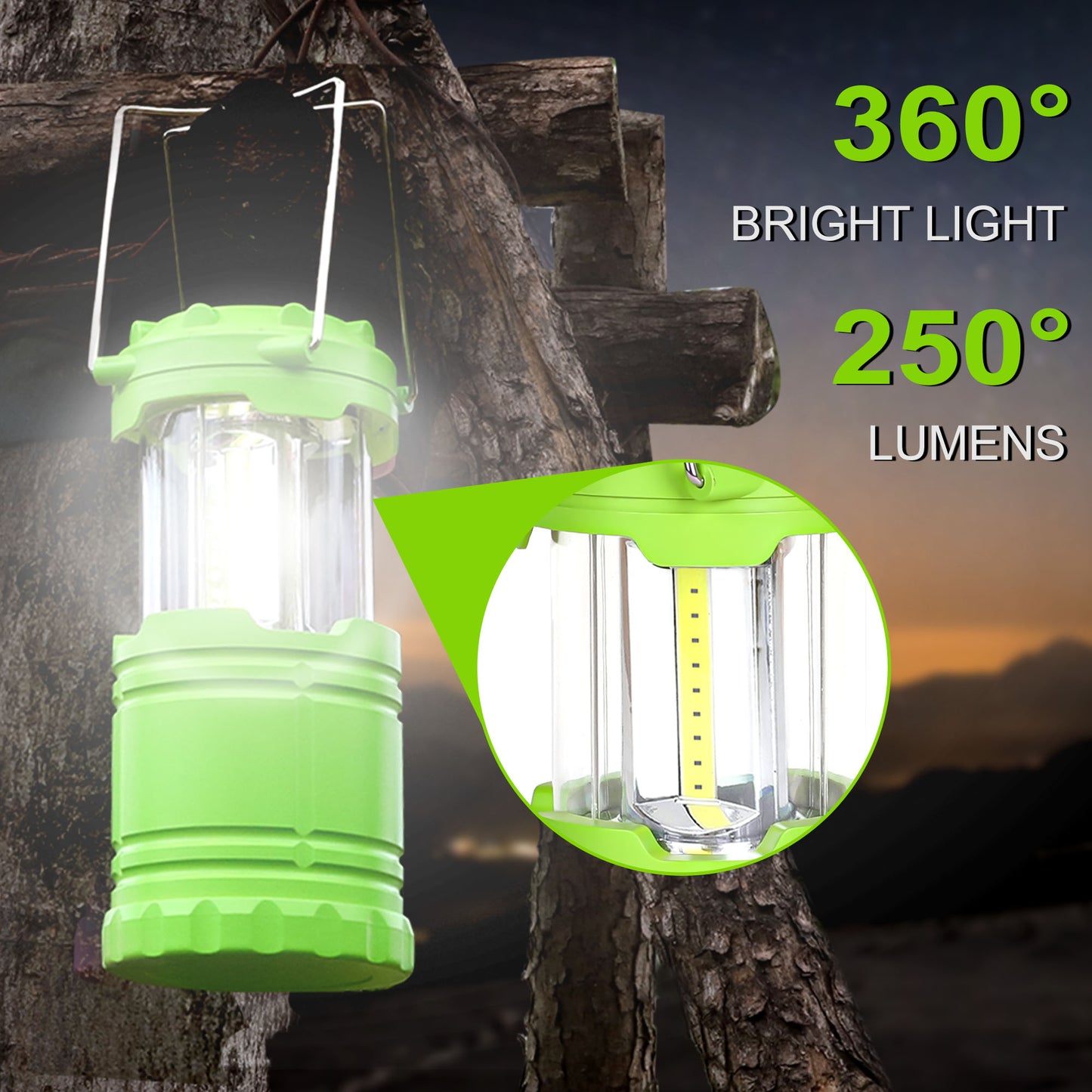 SEAMAGIC 2-Pack LED Green Camping Lanterns for Power Outages, Hiking, Hurricane