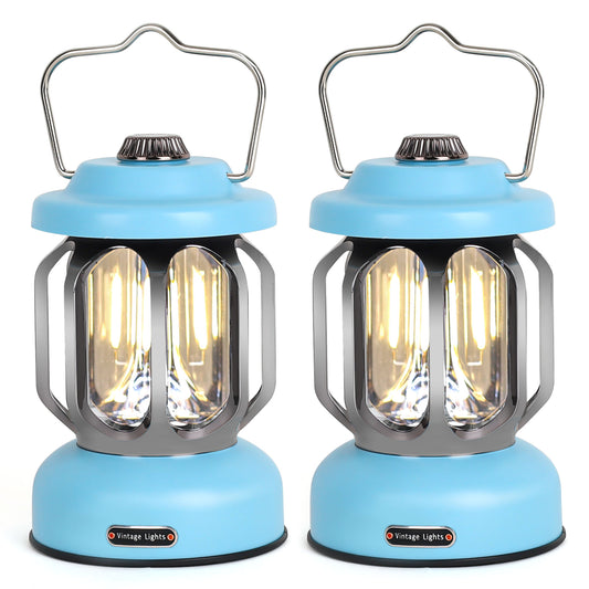 SEAMAGIC 2-Pack Blue Camping Lantern for Power Outages, Hiking, Hurricane