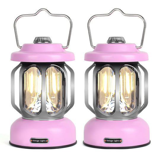 SEAMAGIC 2-Pack Pink Camping Lanterns for Power Outages, Hiking, Hurricane
