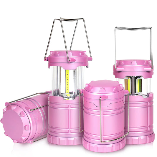 SEAMAGIC 4-Pack LED Pink Camping Lanterns for Power Outages, Hiking, Hurricane